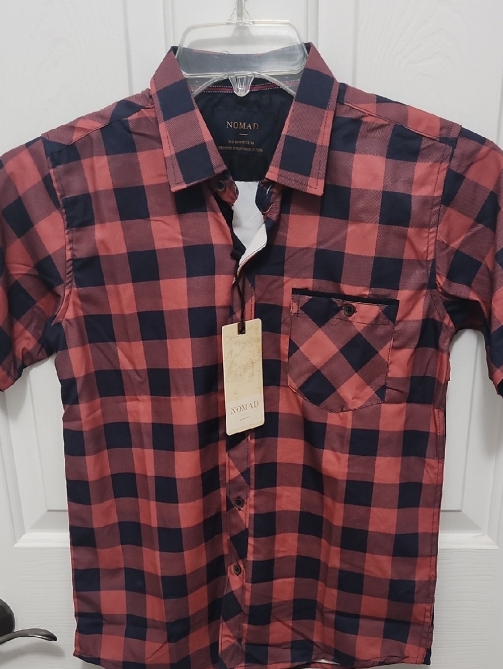 Nomad Boys Red and Navy Check Short-Sleeve Button Down Shirt